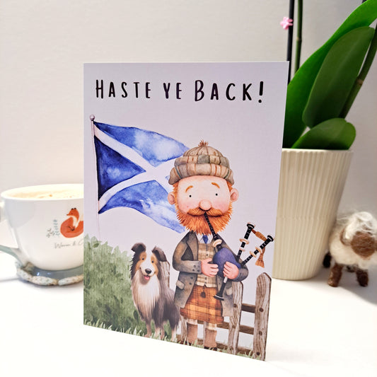 Haste Ye Back A5 Greeting Card